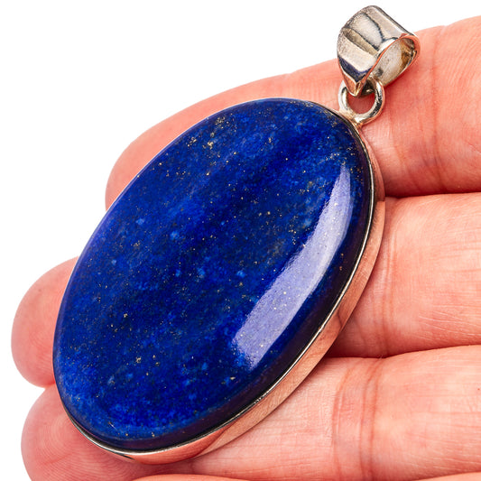 Lapis lazuli pendant, oval blue cabochon in .925 sterling silver bezel with bail