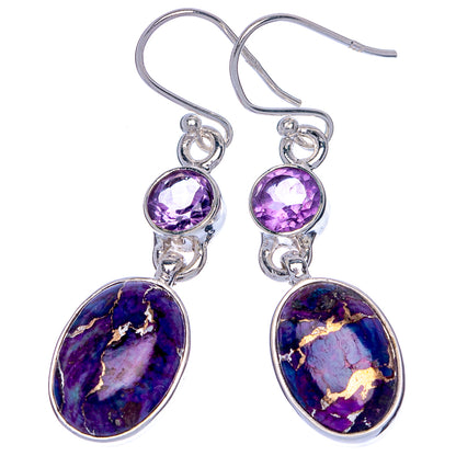Purple Copper Composite Turquoise, Amethyst Earrings 1 5/8" (925 Sterling Silver) E433106