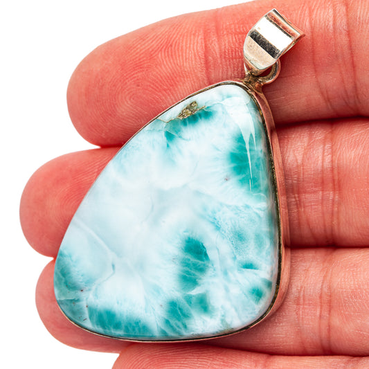 Larimar teardrop pendant in .925 sterling silver with polished bezel and bail