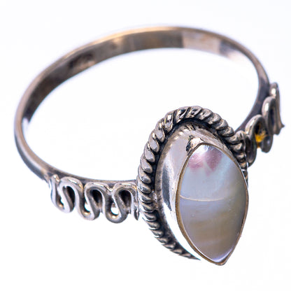 Cultured pearl dainty ring, 925 sterling silver, oval mother-of-pearl bezel and engraved band