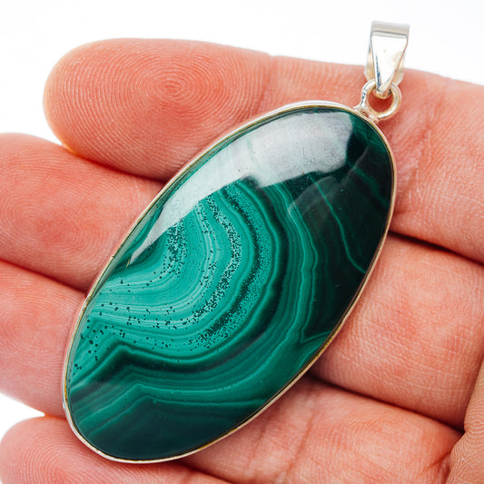 Premium Malachite Pendant 2 3/8" (.925 Sterling Silver)