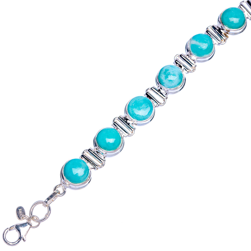 Oval turquoise Larimar beads in silver bezel settings on a bracelet with clasp