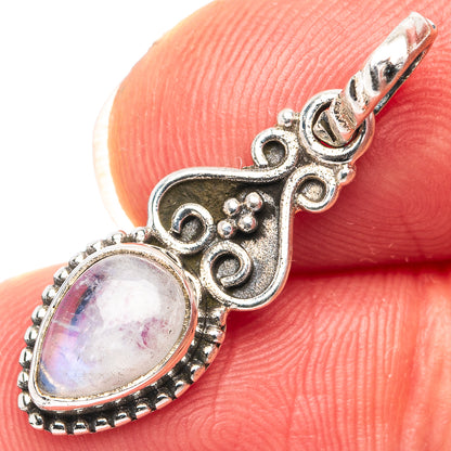 Rainbow Moonstone Dainty Pendant 1 1/8" (.925 Sterling Silver)