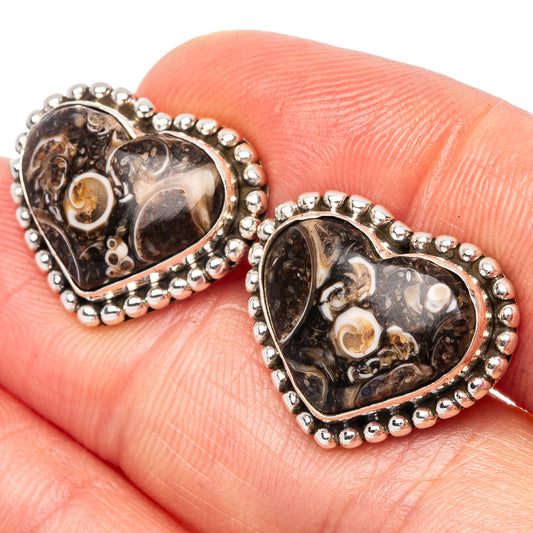 Turritella Agate Heart Earrings 3/4" (925 Sterling Silver) E1567