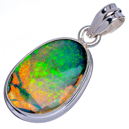 Sterling silver opal pendant with large oval green and orange iridescent stone