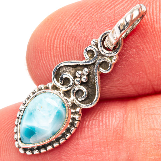 925 sterling silver larimar pendant with oval blue-green stone and ornate bezel