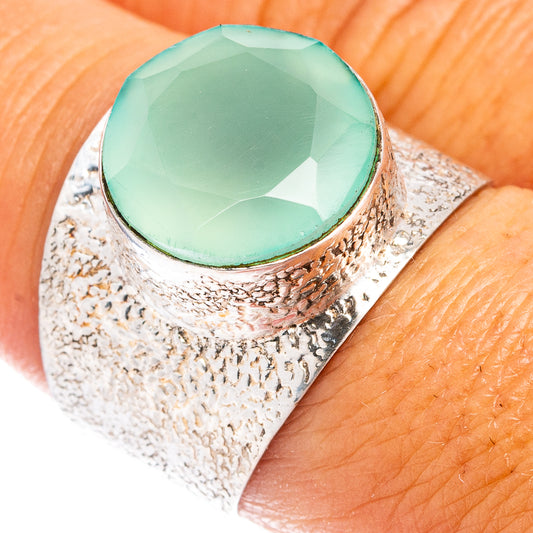 Aqua chalcedony ring in .925 sterling silver with faceted oval gemstone, size 8