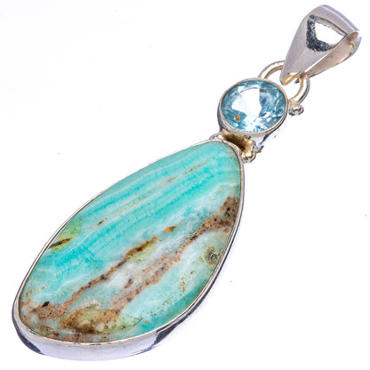 Blue Aragonite, Blue Topaz Pendant 2 1/8" (925 Sterling Silver) P43513