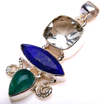 Lapis Lazuli, White Quartz, Blue Fluorite Pendant 1 7/8" (925 Sterling Silver) PD38583