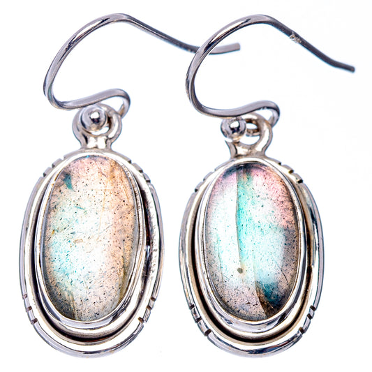 Oval labradorite earrings in .925 sterling silver, fishhook style with iridescent bezel