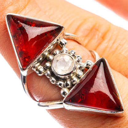 Large Baltic Amber, Rainbow Moonstone Ring Size 6.75 (925 Sterling Silver) R143199