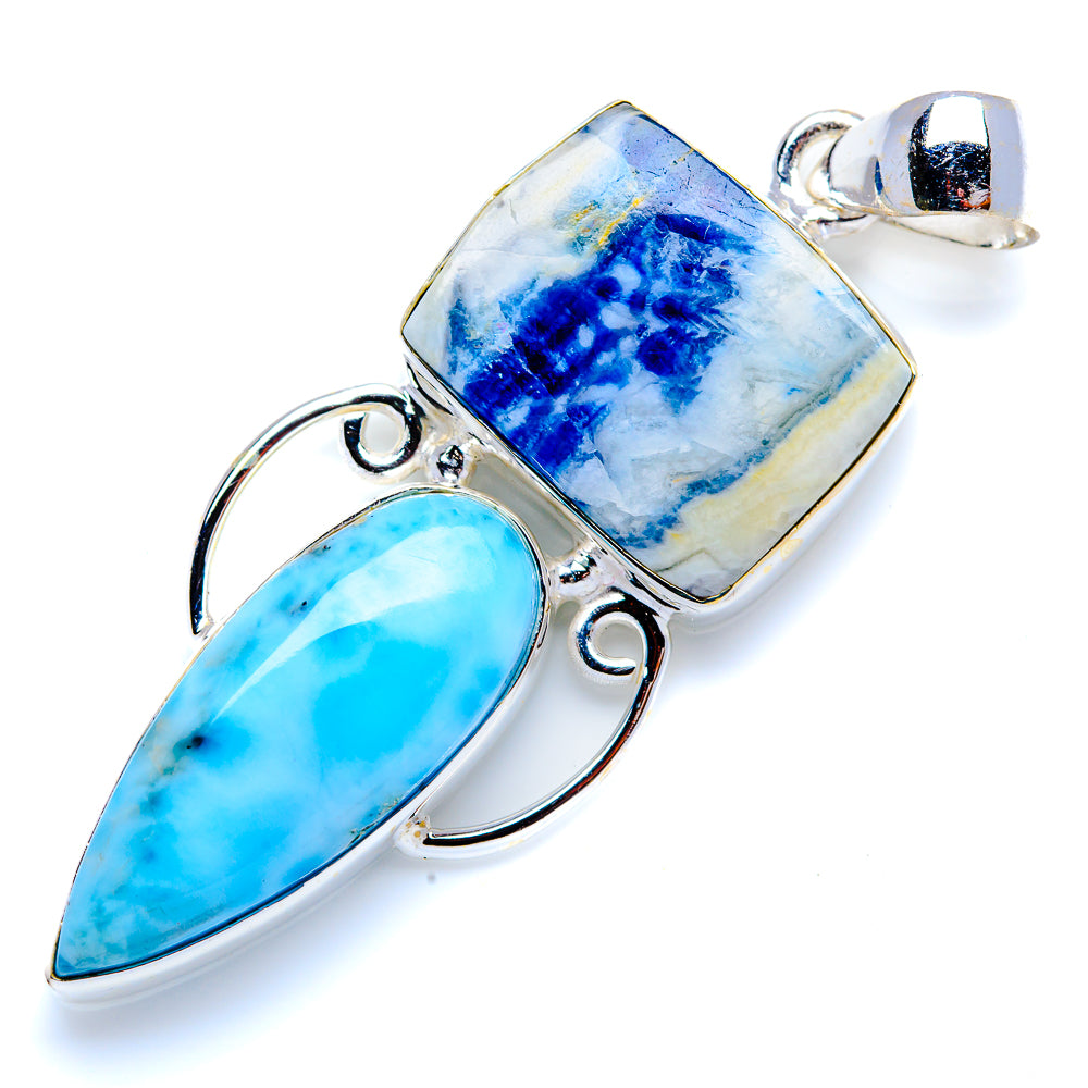 Blue Scheelite, Larimar 925 Sterling Silver Pendant 2" (925 Sterling Silver) PD38303