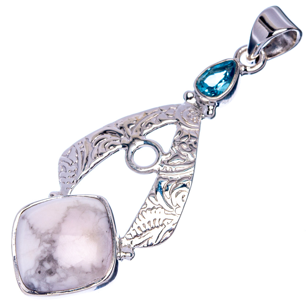Premium Howlite, Blue Topaz Pendant 1 7/8" (925 Sterling Silver) P41168