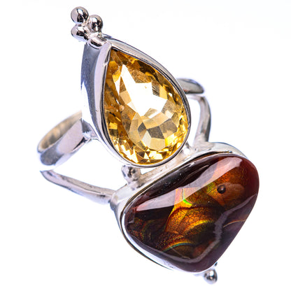 Large Mexican Fire Agate, Citrine Ring Size 8 (925 Sterling Silver) R141620