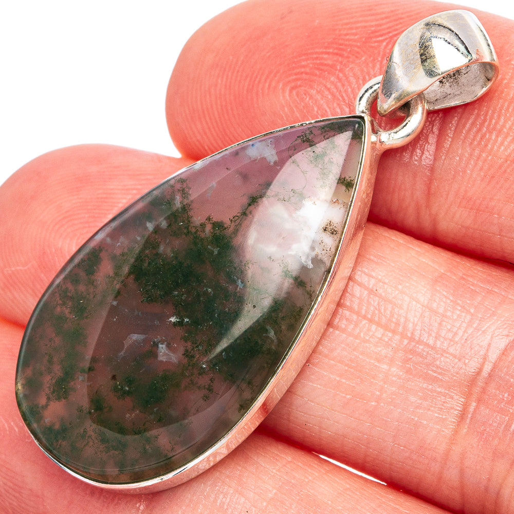 Green Moss Agate Pendant 1 5/8" (925 Sterling Silver) P43290