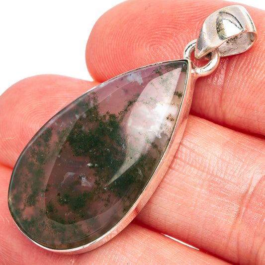 Green Moss Agate Pendant 1 5/8" (925 Sterling Silver) P43290