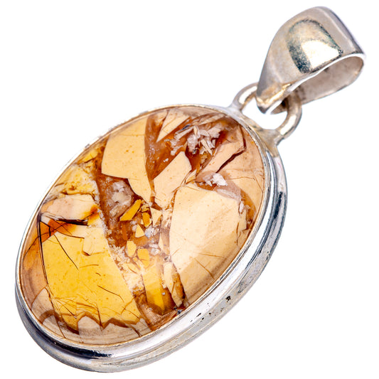 Sterling silver mookaite pendant, side view with oval brecciated yellow-brown stone