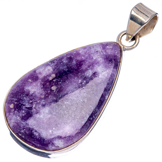 Purple lepidolite teardrop pendant bezel set in 925 sterling silver