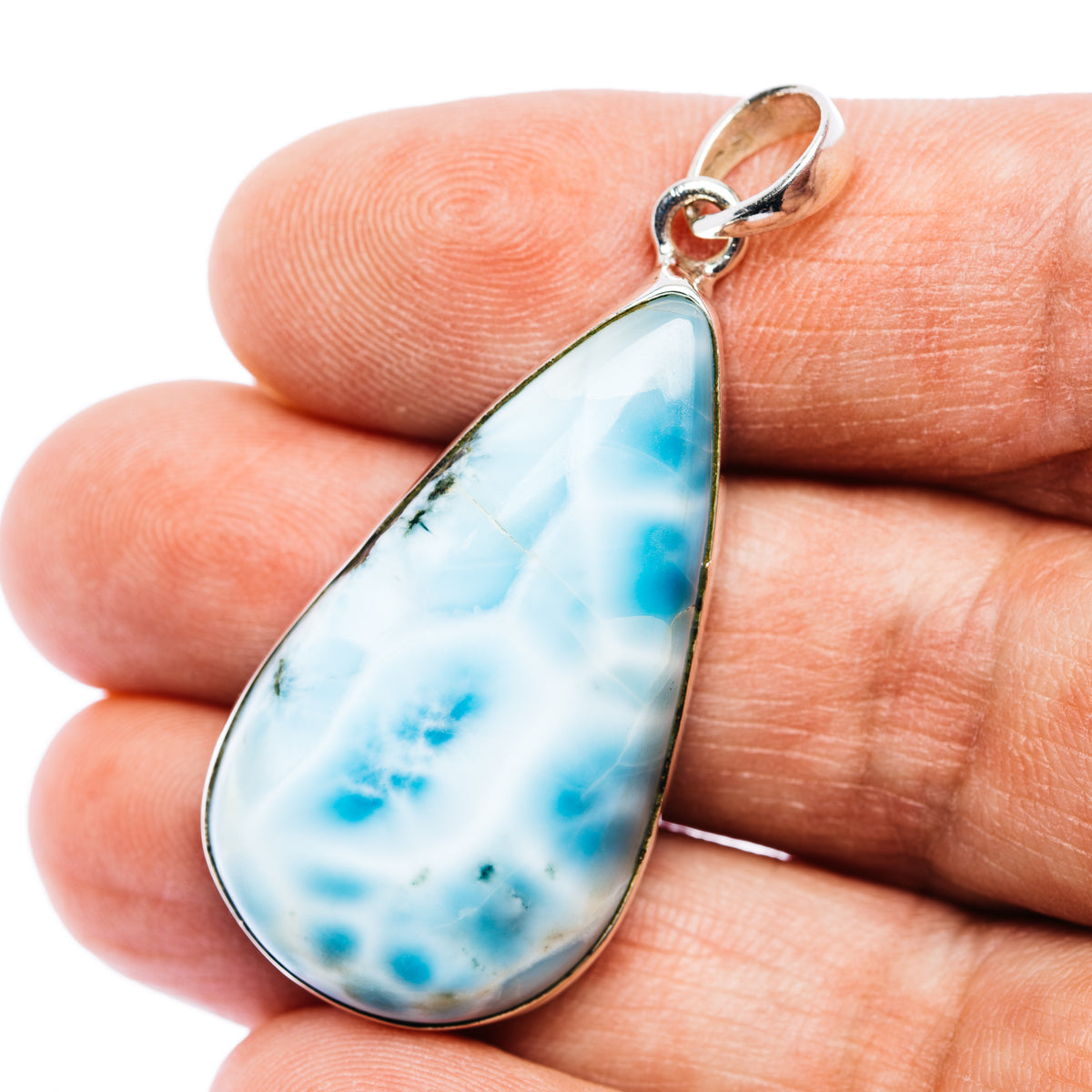 Larimar Pendant 1 7/8" (.925 Sterling Silver)