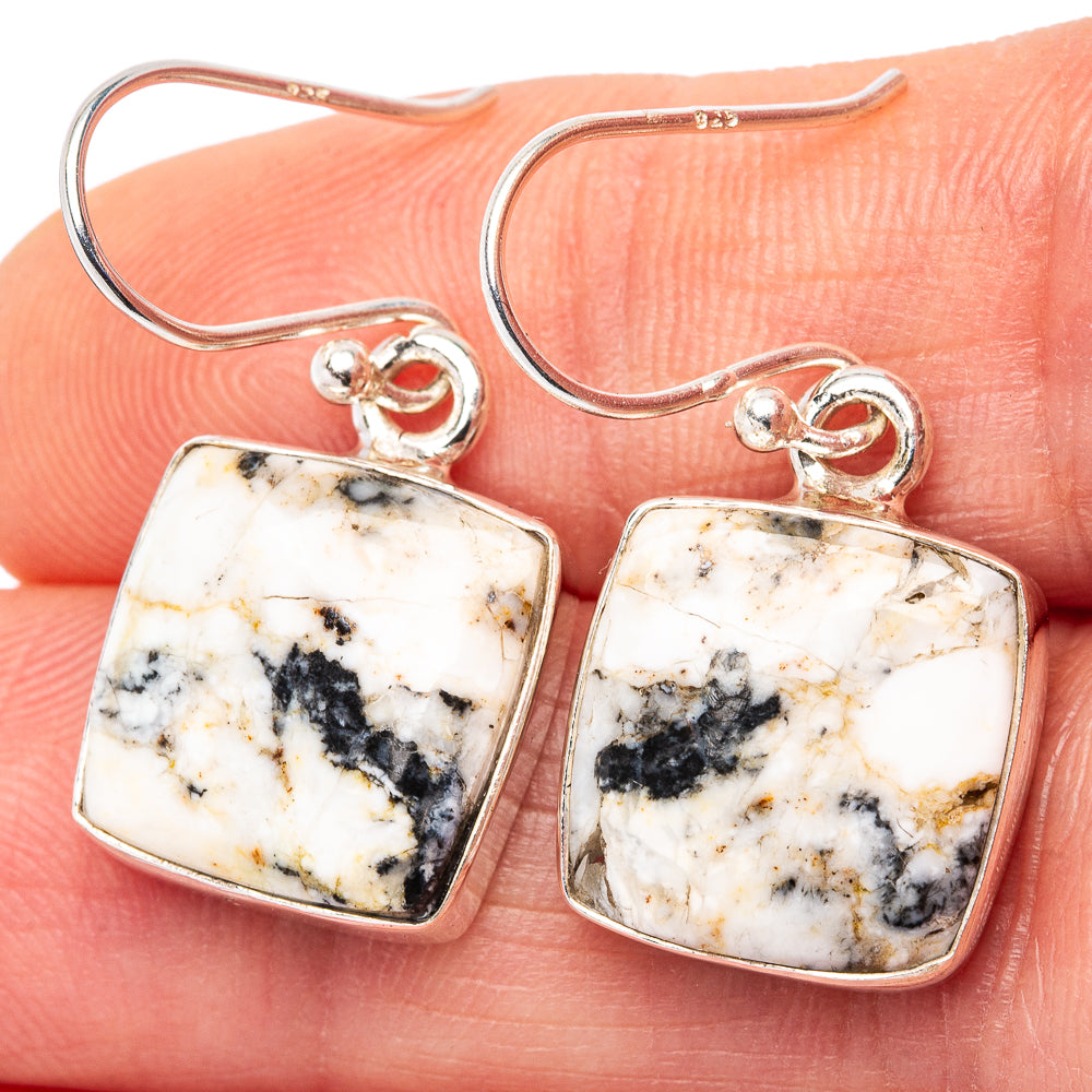 White Buffalo Turquoise Earrings 1 1/8" (.925 Sterling Silver)
