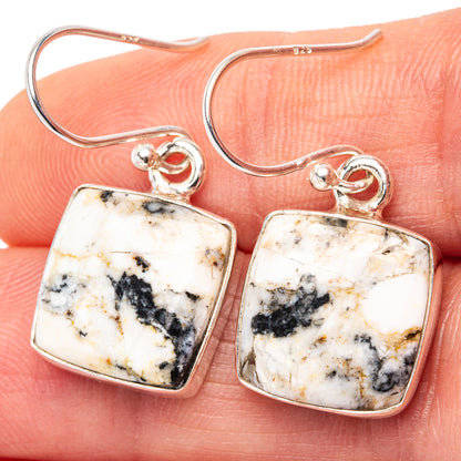 White Buffalo Turquoise Earrings 1 1/8" (.925 Sterling Silver)