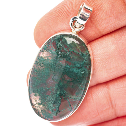 Green Moss Agate Pendant 1 3/4" (.925 Sterling Silver)