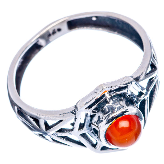 Sterling silver web ring with red carnelian stone, openwork side view, size 7