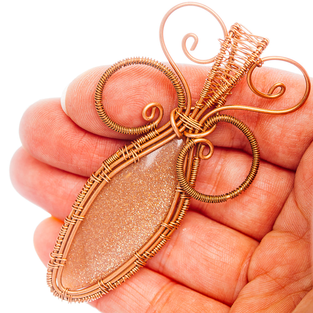 Sunstone Wire Wrap Pendant 2 7/8" (Copper)