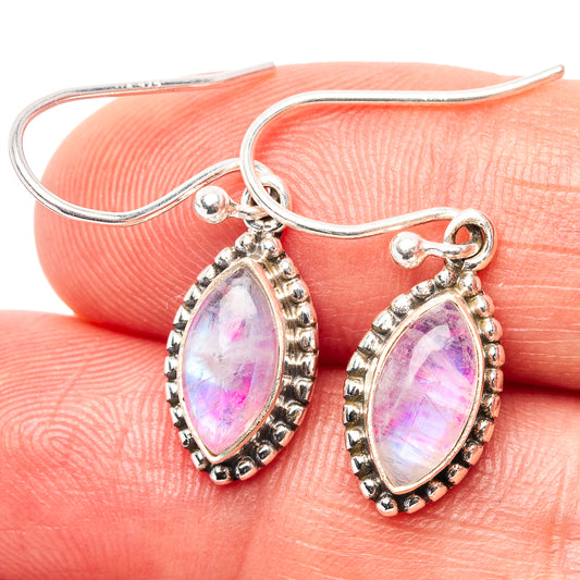 Pink moonstone oval bezel earrings in .925 sterling silver with hook backs
