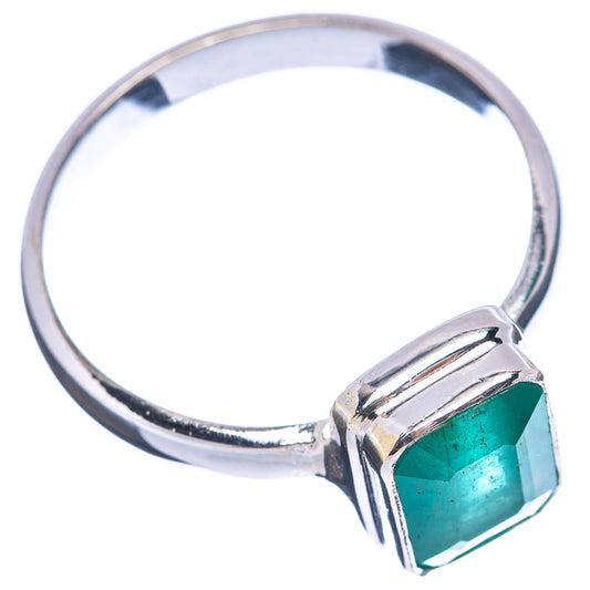 Size 11 sterling silver ring with prong-set rectangular green faceted emerald
