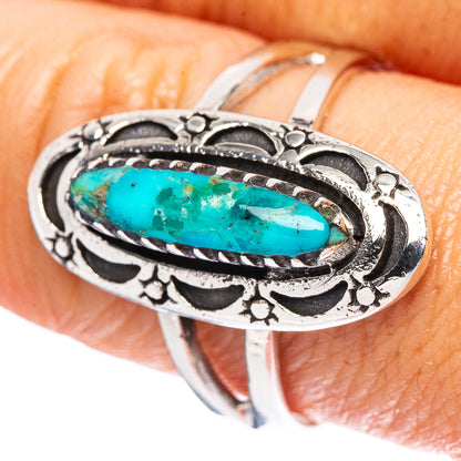 Sterling silver turquoise ring with oval turquoise cabochon, ornate filigree