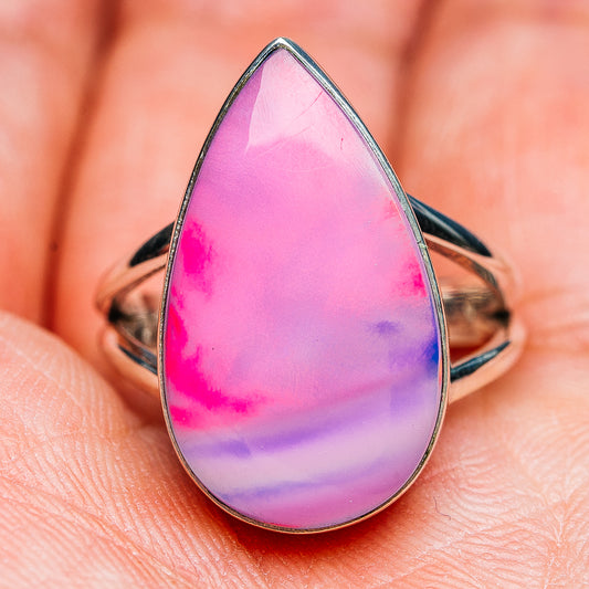 Teardrop opal ring with glossy pink and purple aurora teardrop, .925 sterling silver