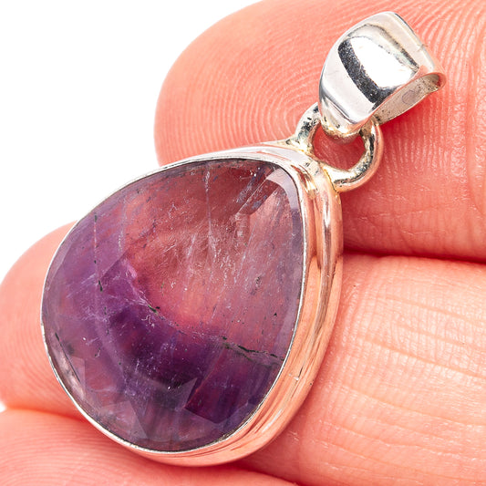 Amethyst teardrop pendant in 925 sterling silver, bi-color purple stone with faceted surface