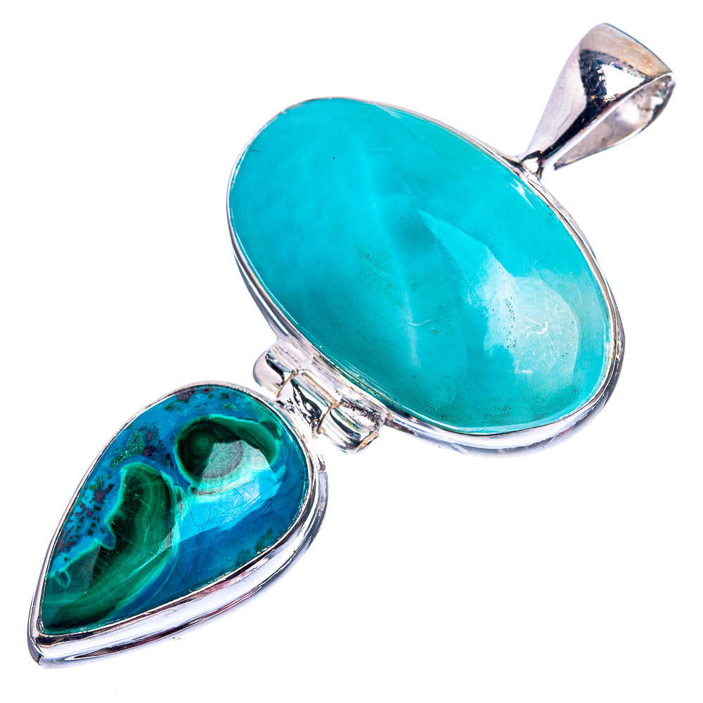 Larimar, Malachite In Chrysocolla Pendant 1 3/4" (925 Sterling Silver) P38949