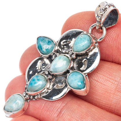 Larimar Cross Pendant 1 7/8" (925 Sterling Silver) P40800