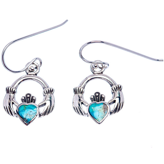 Turquoise heart drop earrings in .925 sterling silver, heart charm with ornate silver frame