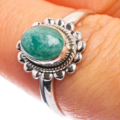 Aquamarine dainty ring, oval green stone in ornate sterling silver bezel