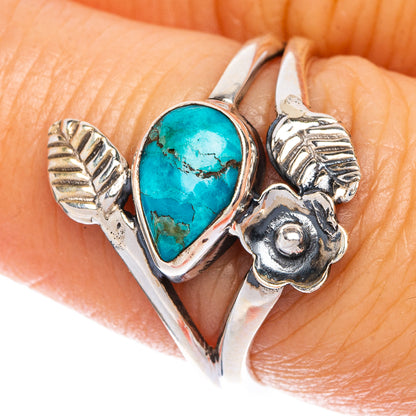 Kingman Turquoise Flower Leaf Ring Size 7.75 (925 Sterling Silver) R1175