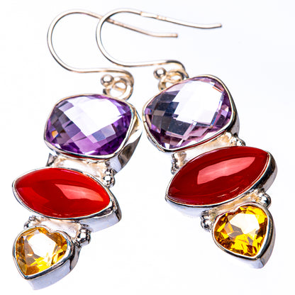 Faceted Amethyst, Carnelian, Citrine Earrings 1 5/8" (925 Sterling Silver) E432245