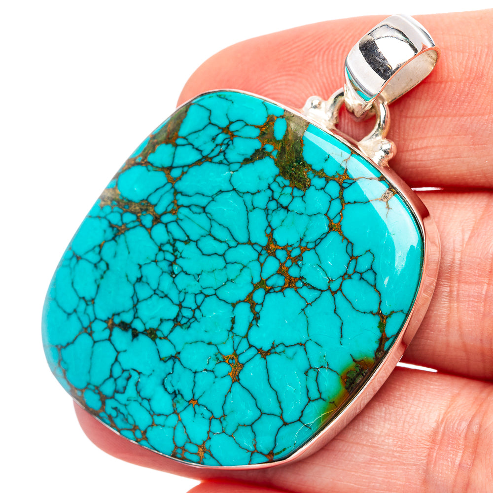 Premium Tibetan Turquoise Pendant 1 7/8" (.925 Sterling Silver)