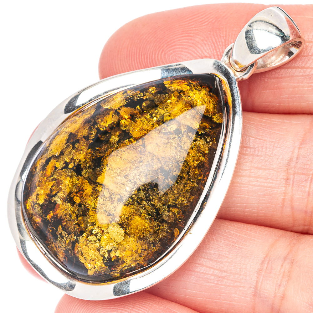 Ana Silver Co Baltic Amber Pendant 2" (925 Sterlnig Silver)