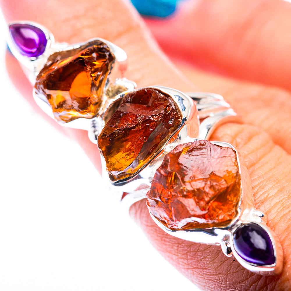Large Raw Citrine, Amethyst Ring Size 6.75 (925 Sterling Silver) RING140251