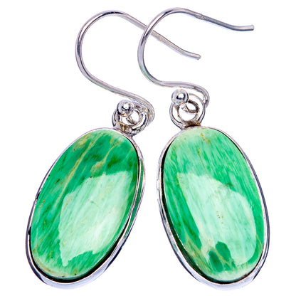 Green oval gemstone drop earrings in 925 sterling silver, with curved French hooks