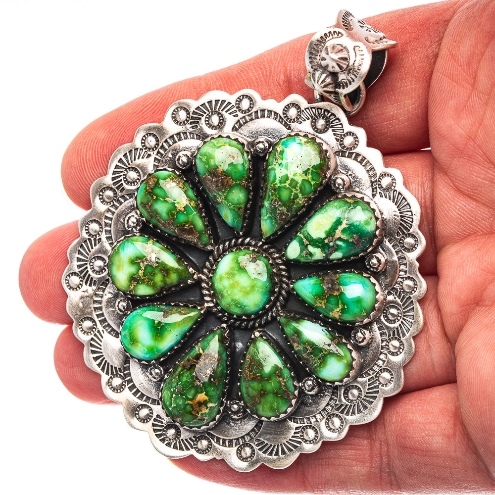 Exclusive Southwestern Style Sonoran Gold Turquoise Pendant 2 7/8" (.925 Sterling Silver)