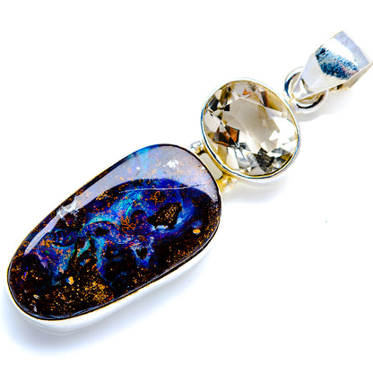 Boulder Opal, Citrine 925 Sterling Silver Pendant 2" (925 Sterling Silver) PD38435