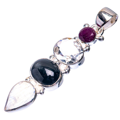 Rainbow Moonstone, Black Onyx, White Quartz, Amethyst Pendant 1 7/8" (925 Sterling Silver) P38707