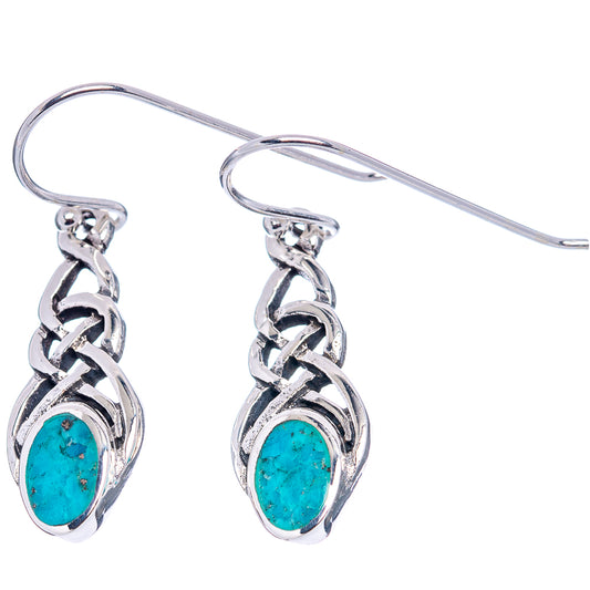 Sterling silver turquoise drop earrings with ornate oval cabochon settings