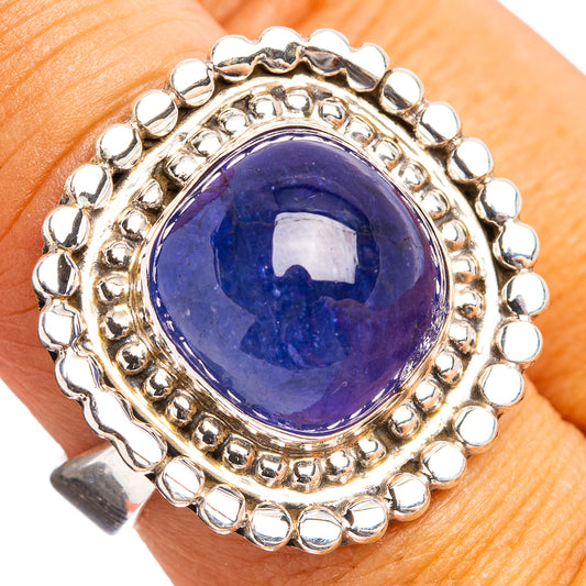 Oval blue gemstone ring, .925 sterling silver with beaded halo