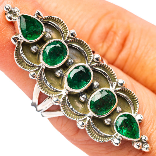 Sterling silver green gemstone ring, oval and teardrop stones in scalloped settings
