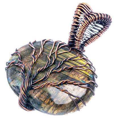 Tree of life pendant with labradorite stones and oxidized copper wire, wider view